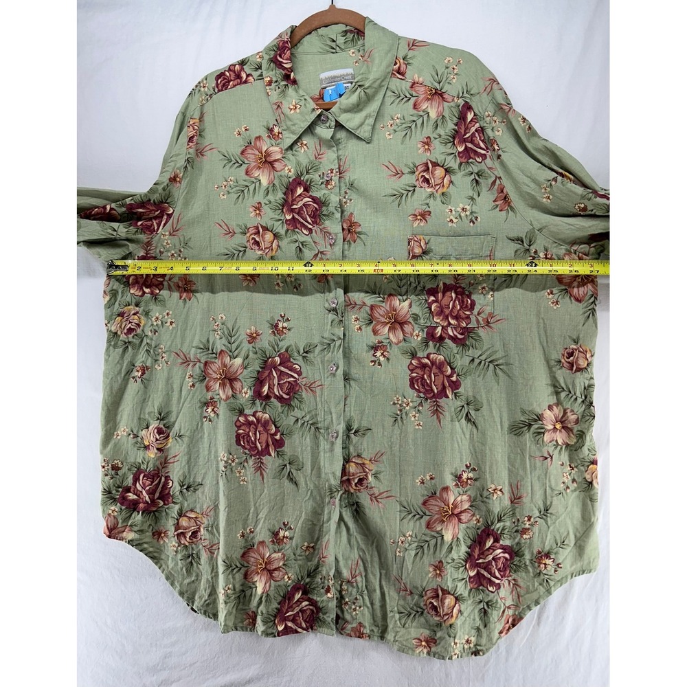 Coldwater Creek Women 3X Linen Blend Floral Button Up Shirt Sage Green LS - Picture 4 of 7
